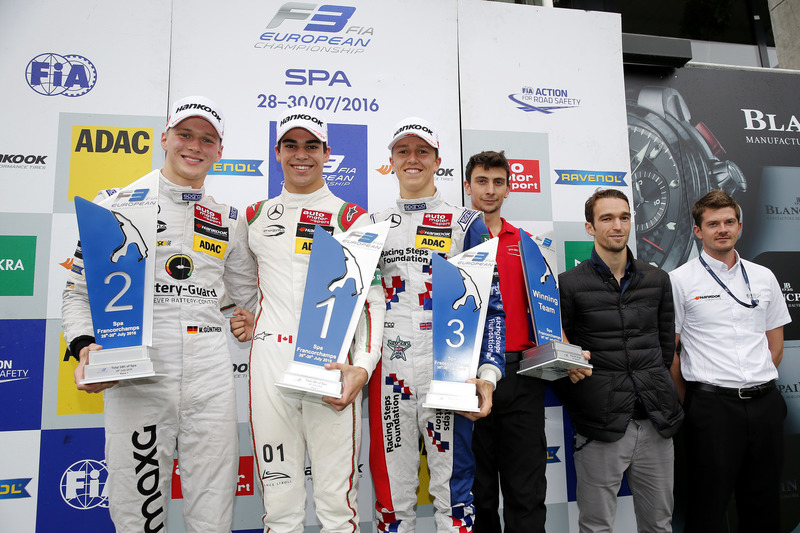 Podio: ganador de la carrera Lance Stroll, Prema Powerteam, Dallara F312 - Mercedes-Benz; segundo lugar Maximilian Günther (DEU, Prema Powerteam, Dallara F312 – Mercedes-Benz; tercer lugar Ben Barnicoat, HitechGP, Dallara F312 - Mercedes-Benz