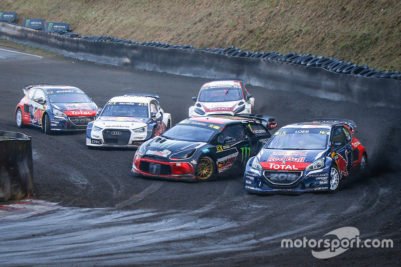 Sébastien Loeb, Team Peugeot Hansen; Mattias Ekström, EKS RX Audi S1; Petter Solberg, PSRX Citroën D