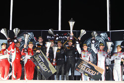Overall podium: winners #58 Garage 59 McLaren 650S GT3: Rob Bell, Come Ledogar, Shane van Gisbergen, second place #50 AF Corse Ferrari 488 GT3: Pasin Lathouras, Michele Rugolo, Alessandro Pier Guidi, third place #3 Belgian Audi Club Team WRT Audi R8 LMS: