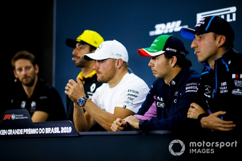 Robert Kubica, Williams Racing, Sergio Perez, Racing Point, Valtteri Bottas, Mercedes AMG F1, Daniel Ricciardo, Renault F1 Team and Romain Grosjean, Haas F1 In the Press Conference