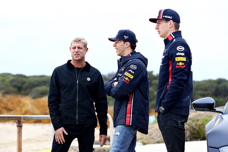Max Verstappen, Red Bull Racing and Pierre Gasly, Red Bull Racing prepare to go surfing with surf legend Mick Fanning