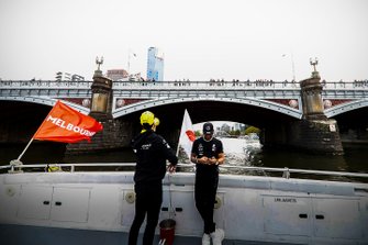 Daniel Ricciardo, Renault and Lewis Hamilton, Mercedes AMG F1 on the way to the Federation Square event
