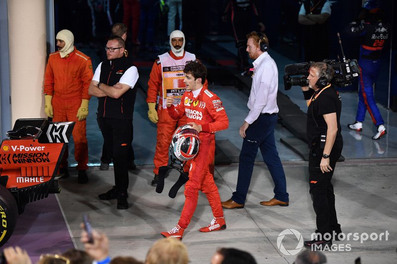 Charles Leclerc, Ferrari, 3° classificato, nel parco chiuso