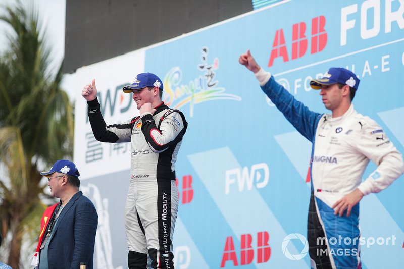 Oliver Rowland, Nissan e.Dams, 2nd position, Antonio Felix da Costa, BMW I Andretti Motorsports, 3rd position, on the podium