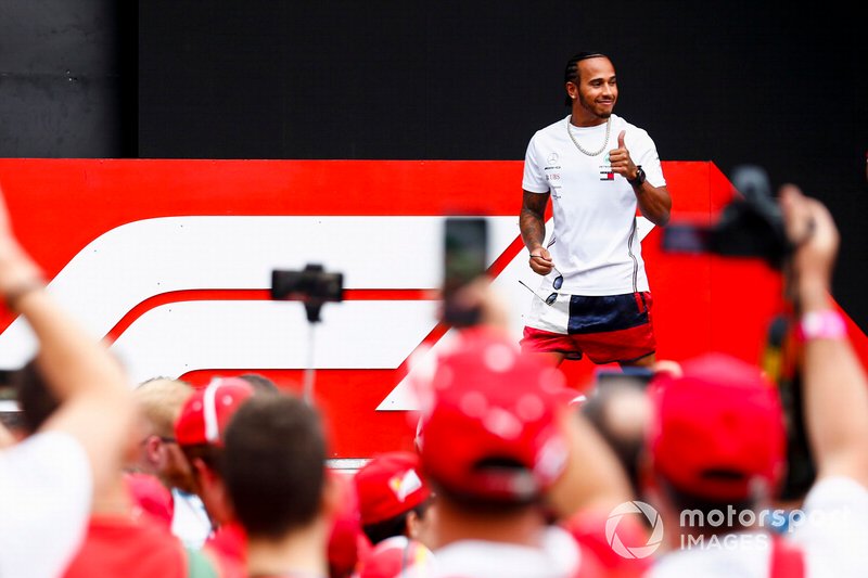 Lewis Hamilton, Mercedes AMG F1 on stage in the fan zone