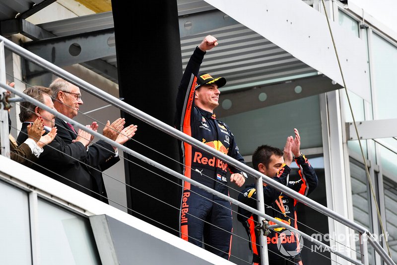Race winner Max Verstappen, Red Bull Racing celebrates on the podium