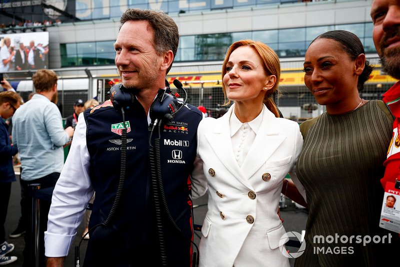 Christian Horner, Team Principal, Red Bull Racing, Geri Horner and Melanie Brown on the grid