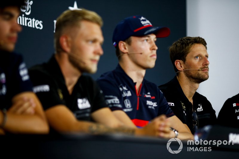 Romain Grosjean, Haas F1, Daniil Kvyat, Toro Rosso, Kevin Magnussen, Haas F1 et Lance Stroll, Racing Point, en conférence de presse