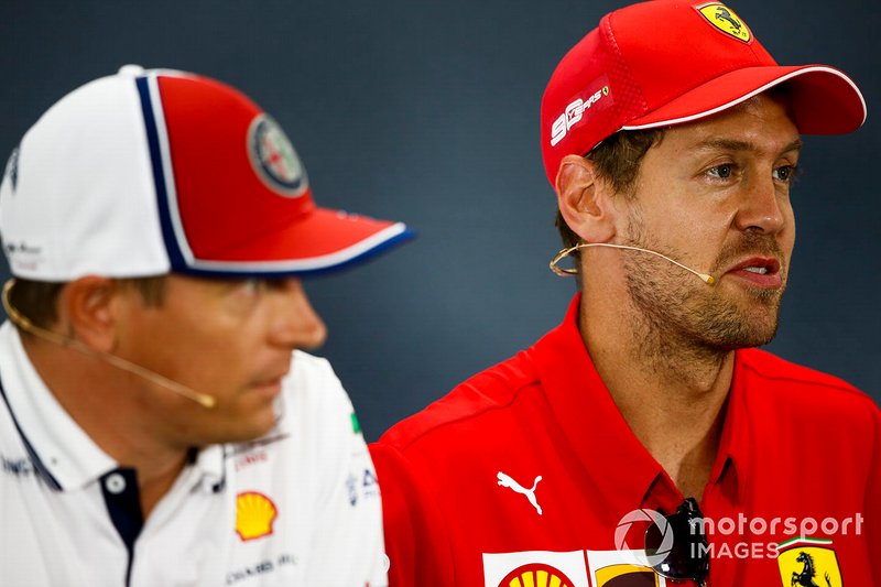 Sebastian Vettel, Ferrari e Kimi Raikkonen, Alfa Romeo Racing, Ferrari, durante la conferenza stampa