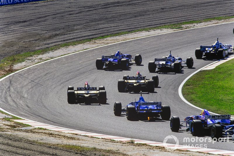 Jean Alesi, Benetton, Jacques Villeneuve, Williams, Heinz-Harald Frentzen, Sauber, Martin Brundle, Jordan, Rubens Barrichello, Jordan, Olivier Panis, Ligier, Johnny Herbert, Sauber