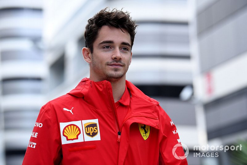 Charles Leclerc, Ferrari arrives at the track