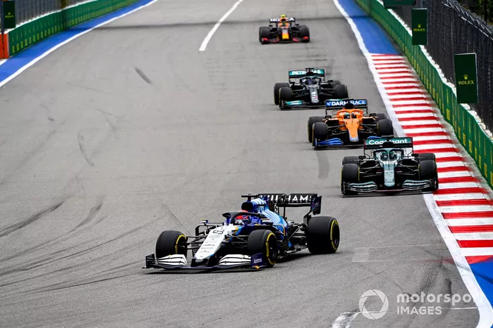 George Russell, Williams FW43B, Lance Stroll, Aston Martin AMR21, Daniel Ricciardo, McLaren MCL35M
