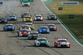 Start action, Rene Rast, Audi Sport Team Rosberg, Audi RS 5 DTM leads Nico Muller, Audi Sport Team Abt Sportsline, Audi RS 5 DTM