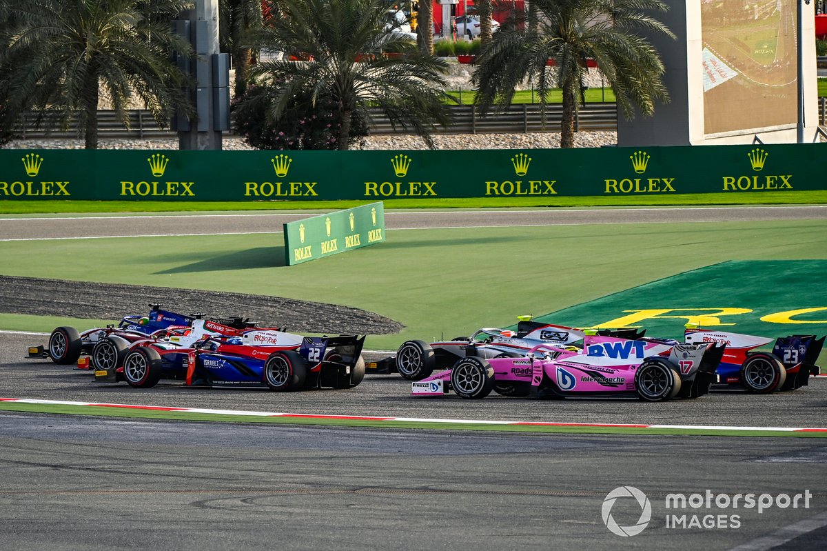 Roy Nissany, Trident leads Luca Ghiotto, Hitech Grand Prix, Theo Pourchaire, BWT HWA Racelab and Marino Sato, Trident 