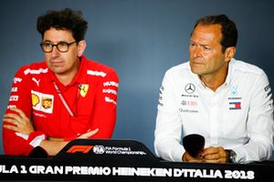 Mattia Binotto, Chief Technical Officer, Ferrari, and Aldo Costa, Engineering Director, Mercedes AMG, in the Press Conference