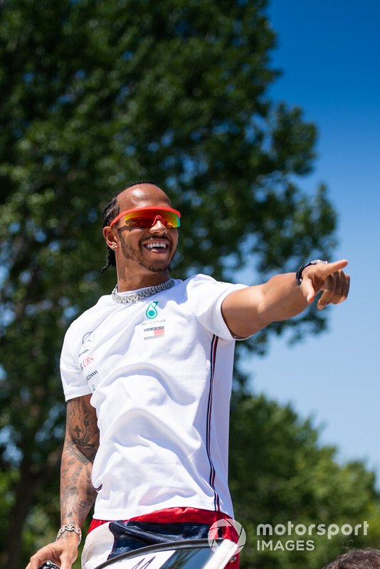 Lewis Hamilton, Mercedes AMG F1, in the drivers parade