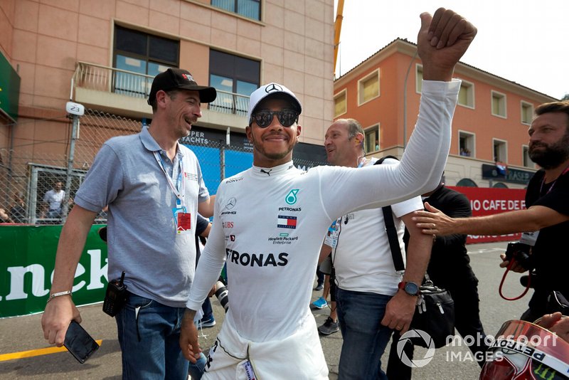 Lewis Hamilton, Mercedes AMG F1, celebrates after securing pole