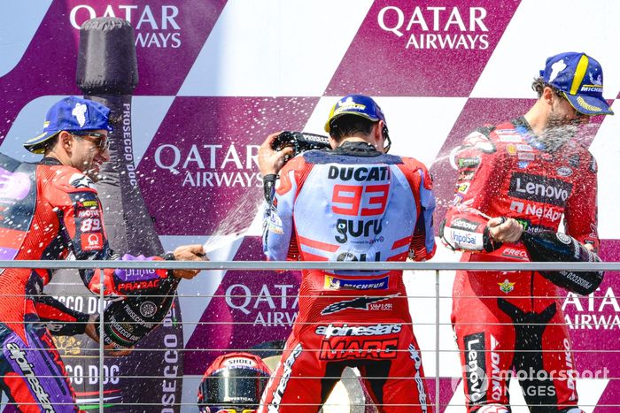 Podio: 1º Marc Márquez, 2º Jorge Martín, 3º Pecco Bagnaia