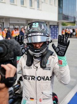 Nico Rosberg, Mercedes AMG F1 celebrates his pole position in parc ferme