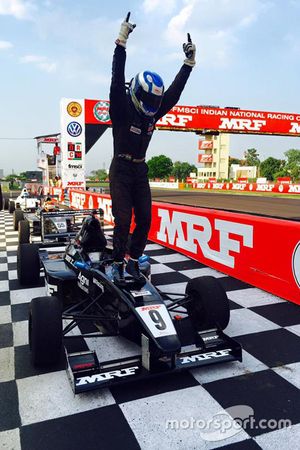 Race 1 winner Vikash Anand