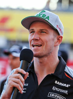 Nico Hulkenberg, Sahara Force India F1 addresses the fans in the grandstand