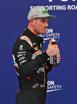 Nico Hulkenberg, Sahara Force India F1 celebrates his third position in qualifying parc ferme