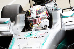 Lewis Hamilton, Mercedes AMG F1 W07 Hybrid celebrates his pole position in parc ferme