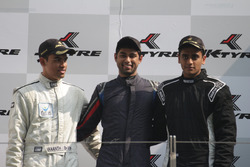 Podium: race winner Anindith Reddy, second place Ananth Shanmugam, third place Nayan Chatterjee