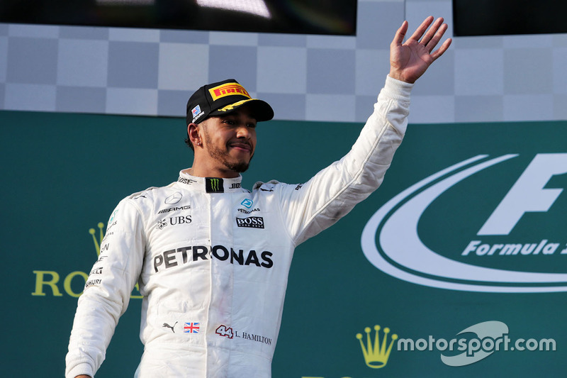 Podio: il secondo classificato Lewis Hamilton, Mercedes AMG F1
