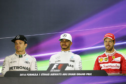 The post race FIA Press Conference: Nico Rosberg, Mercedes AMG F1, second; Lewis Hamilton, Mercedes AMG F1, race winner; Sebastian Vettel, Ferrari, third