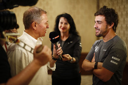 Fernando Alonso talks to the media after announcing his deal to race in the 2017 Indianapolis 500 in