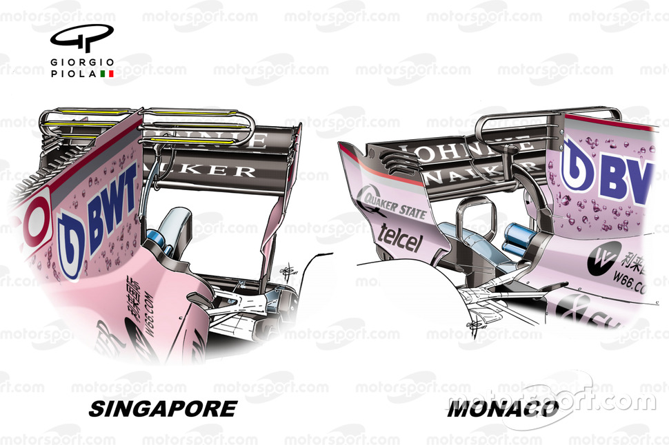 Force India VJM10 T-wing comparison, Monaco GP vs Singapore GP