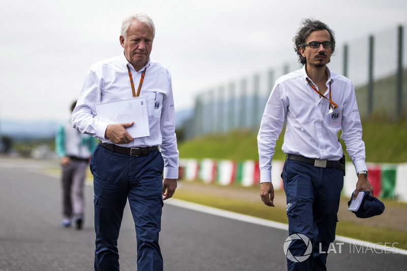 Laurent Mekies, FIA Safety Director and Charlie Whiting, FIA Delegate walk the track