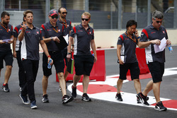 Romain Grosjean, Haas F1 Team, makes a track walk, colleagues