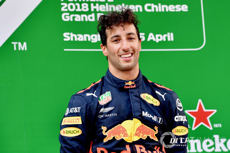 Race winner Daniel Ricciardo, Red Bull Racing celebrates on the podium