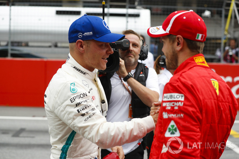 Pole pozisyonu galibi Valtteri Bottas, Mercedes AMG F1, Sebastian Vettel, Ferrari