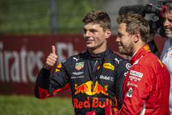 Race winner Max Verstappen, Red Bull Racing and Sebastian Vettel, Ferrari celebrate in parc ferme