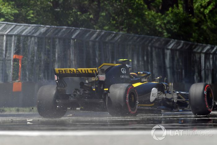 Carlos Sainz Jr., Renault Sport F1 Team R.S. 18 pega contra el muro en la PL2