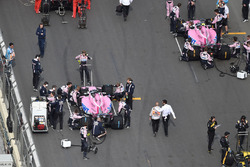 Sergio Perez, Force India VJM11 and Esteban Ocon, Force India VJM11 on the grid