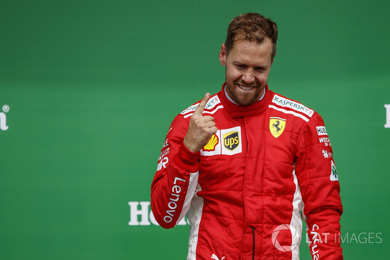 Sebastian Vettel, Ferrari, 1st position, on the podium