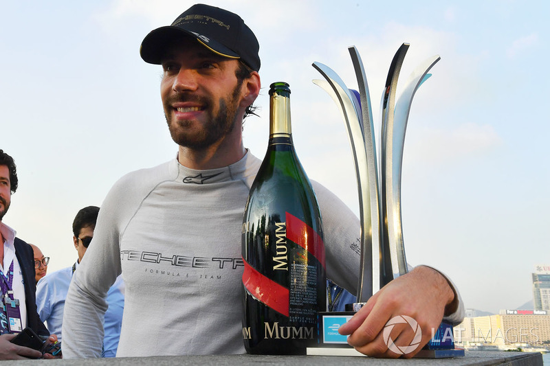 Second place Jean-Eric Vergne, Techeetah, celebrates on the podium