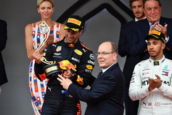 Race winner Daniel Ricciardo, Red Bull Racing celebrates on the podium with HSH Prince Albert of Monaco