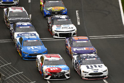 Kyle Busch, Joe Gibbs Racing, Toyota Camry M&M's Red White & Blue and Brad Keselowski, Team Penske, Ford Fusion Stars, Stripes, and Lites