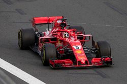 Sebastian Vettel, Ferrari SF71H, 1st position, punches the air in celebration after crossing the fin