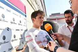 Charles Leclerc, Sauber talks with the media