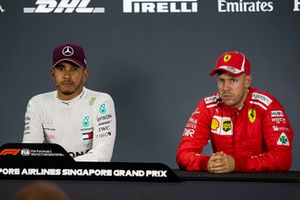 Lewis Hamilton, Mercedes AMG F1 and Sebastian Vettel, Ferrari in the Press Conference 