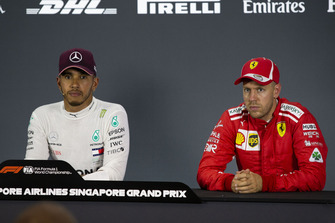Lewis Hamilton, Mercedes AMG F1 and Sebastian Vettel, Ferrari in the Press Conference