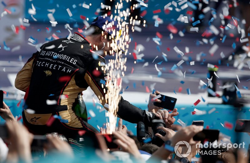 Antonio Felix da Costa, DS Techeetah, 2nd position celebrates on the podium