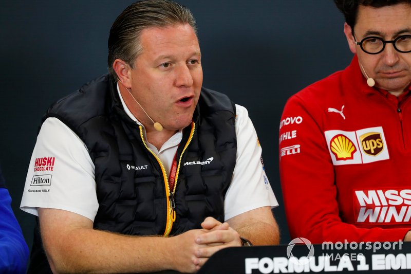 Zak Brown, Executive Director, McLaren, and Mattia Binotto, Team Principal Ferrari 