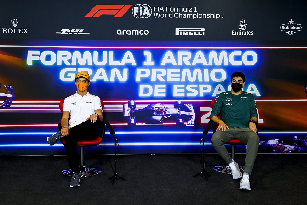 Lando Norris, McLaren, Lance Stroll, Aston Martin en la conferencia de prensa